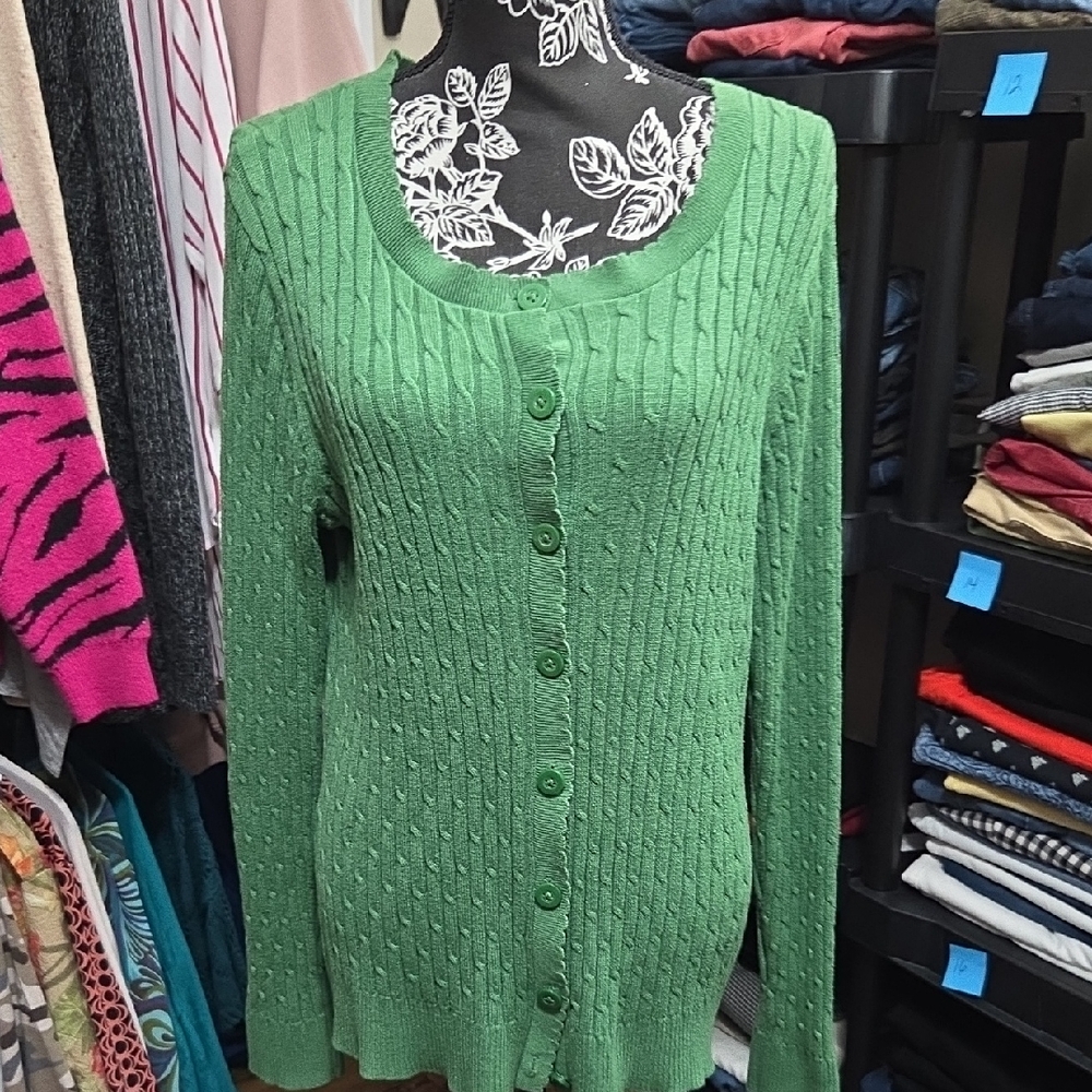 Laura Scott Green Button-Up Cardigan
